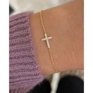 Anthropologie Eve Gold Lab Diamond Cross Bracelet